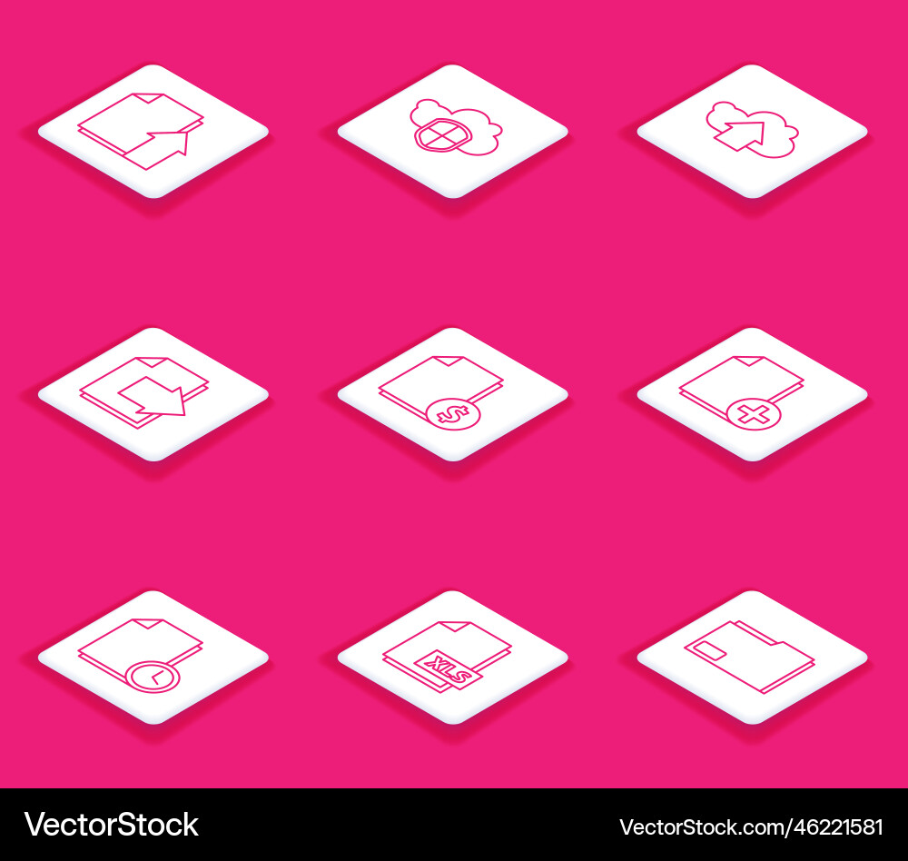 Set line upload file document cloud and shield Set line upload file document cloud and shield vector image