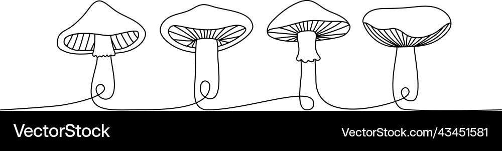 Set of mushroom one line continuous drawing vector image