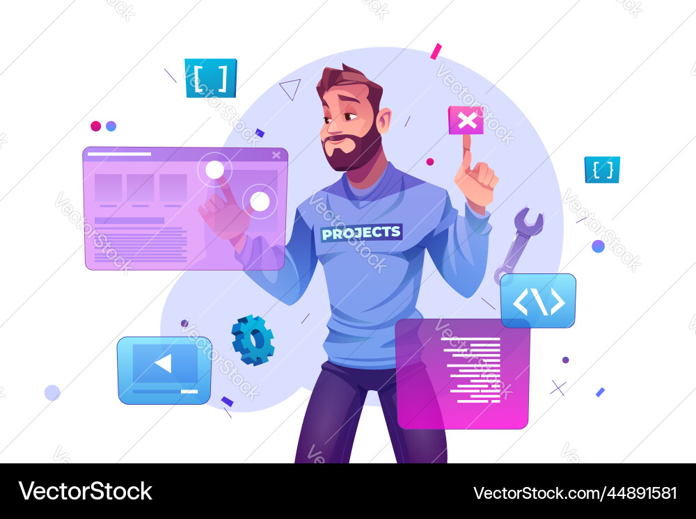 Web development concept with programmer and ar Web development concept with programmer and ar vector image