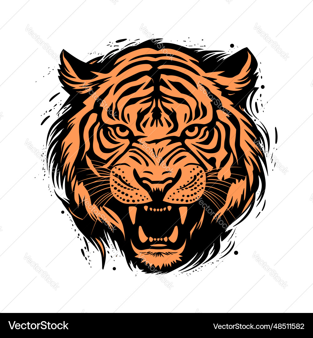 A tigers head with its mouth open monochrome A tigers head with its mouth open monochrome vector image
