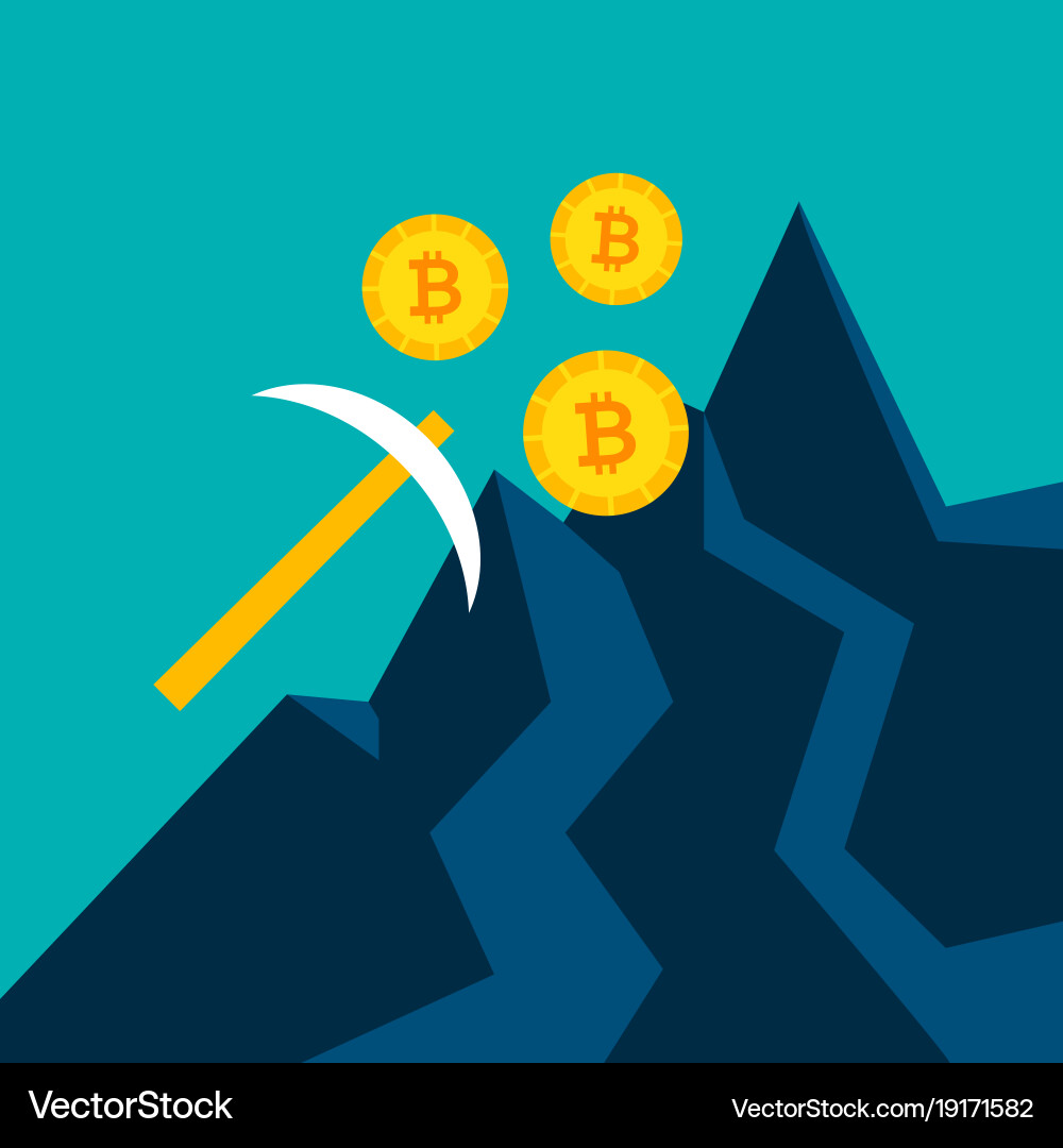 Bitcoin mining pickaxe concept Vector Image