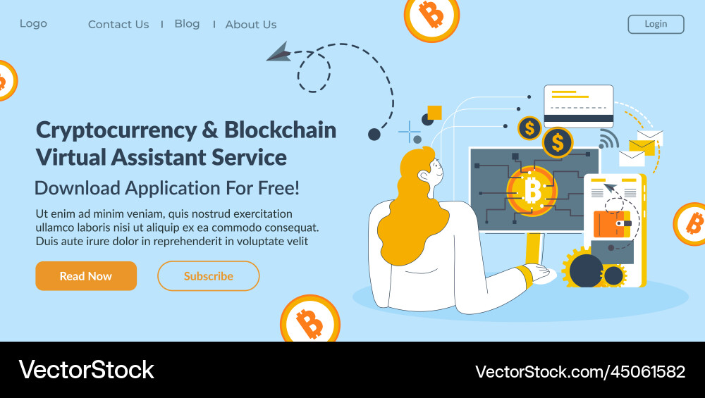 Cryptocurrency and blockchain virtual assistant Cryptocurrency and blockchain virtual assistant Vector Image