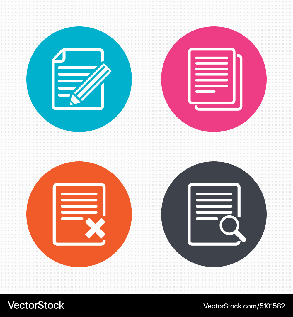 Document icons search delete and edit file vector image