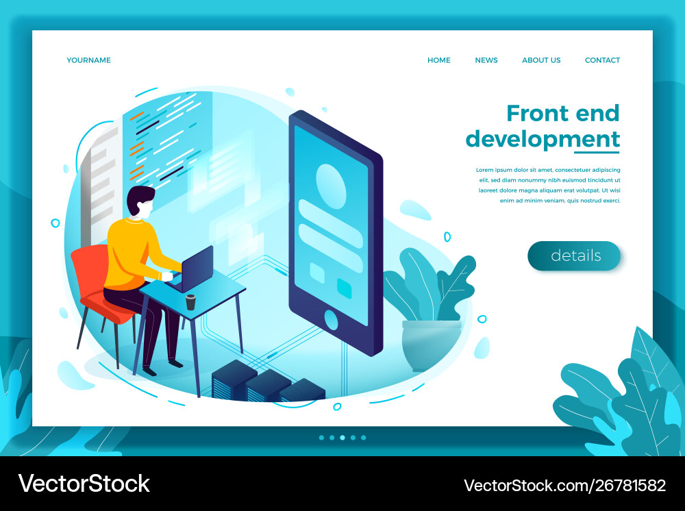 Front end developer working on notebook vector image