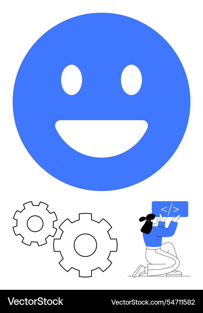 Happy face gears and person coding for themes Happy face gears and person coding for themes vector image