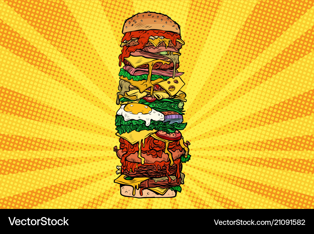 Huge burger tower street fast food vector image