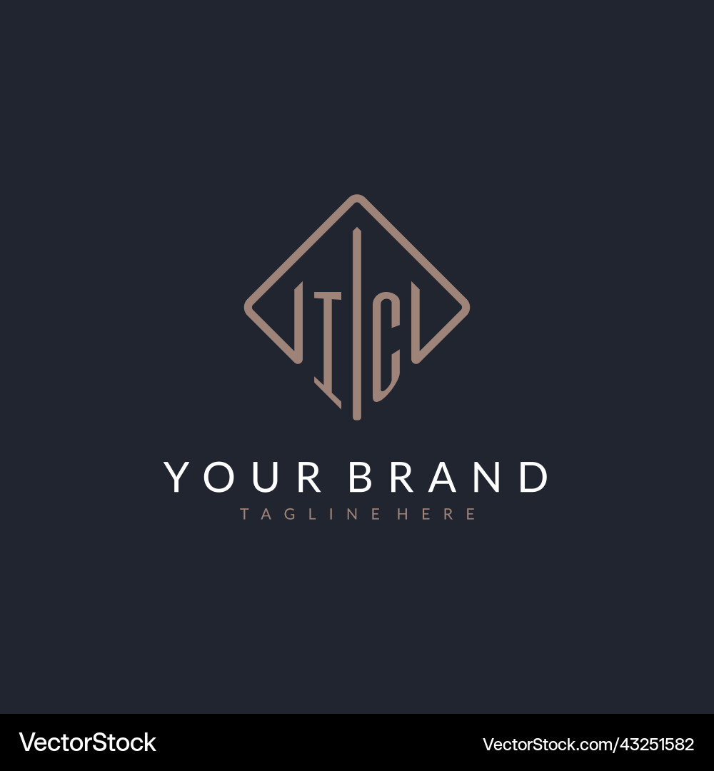 Ic initial logo with curved rectangle style design vector image