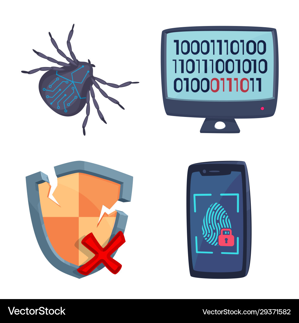 Isolated object virus and secure sign set Isolated object virus and secure sign set vector image