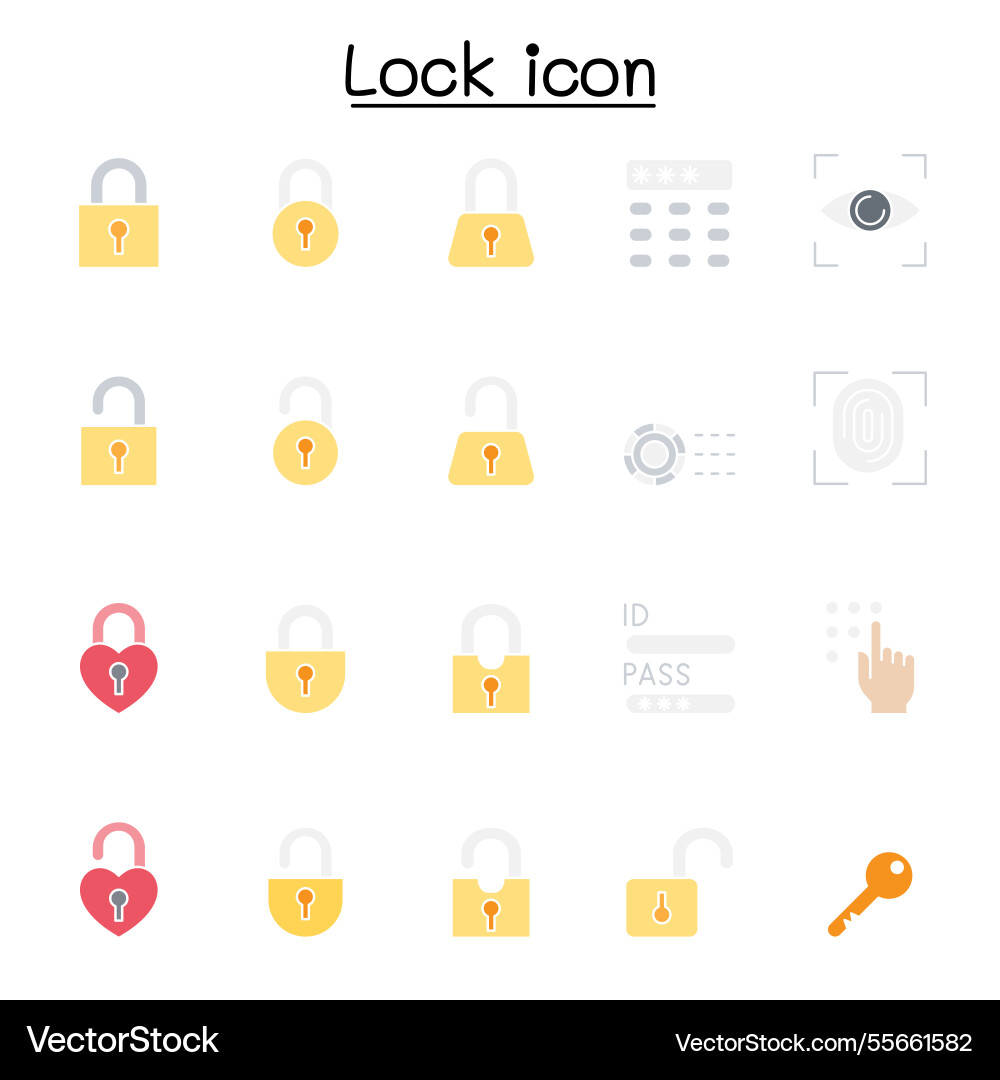 Lock icon set in flat color style Lock icon set in flat color style vector image
