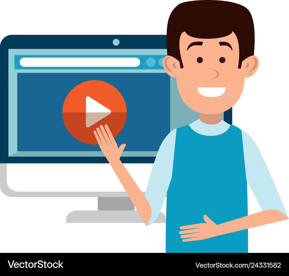 Man teaching with computer and media player Man teaching with computer and media player vector image