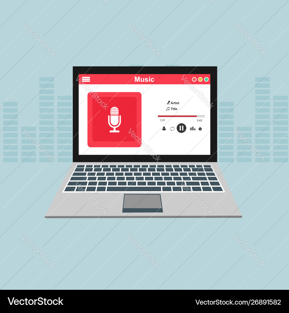 Media player application app template with flat Media player application app template with flat vector image