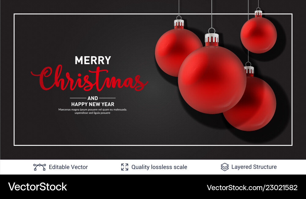Red christmas balls and frame on dark background Red christmas balls and frame on dark background vector image