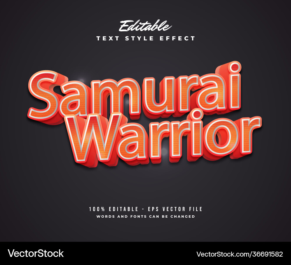 Red samurai warrior text style with emboss effect vector image
