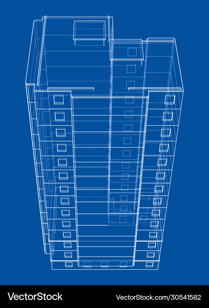 Wire-frame model a multi-storey building vector image