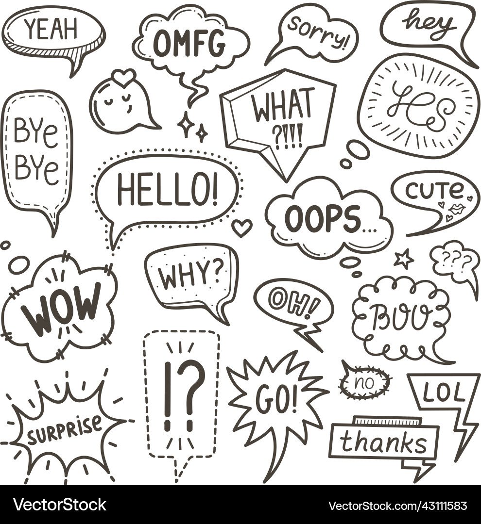 Cartoon Speech Bubbles & Doodle Shapes Vector Image
