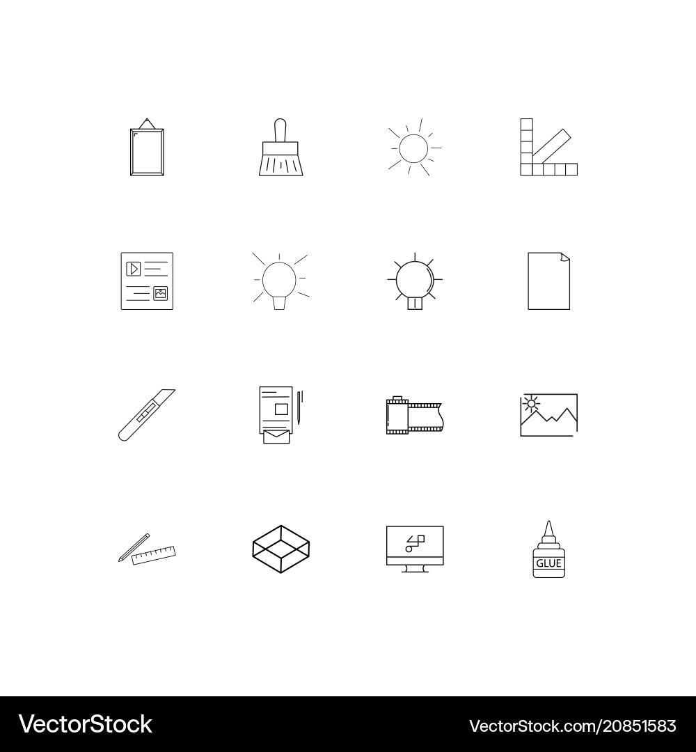 Creative process and design linear thin icons set vector image