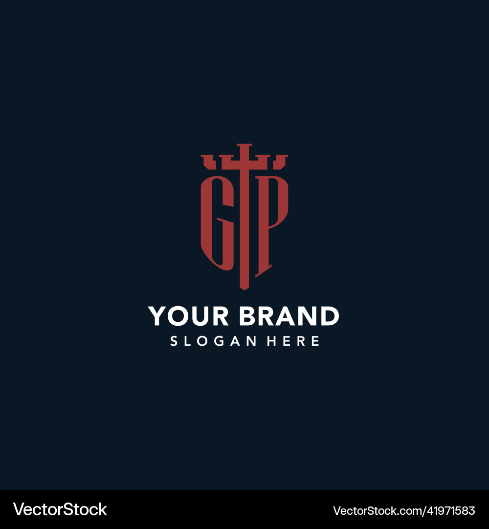 Gp initial monogram logos with sword and shield Vector Image