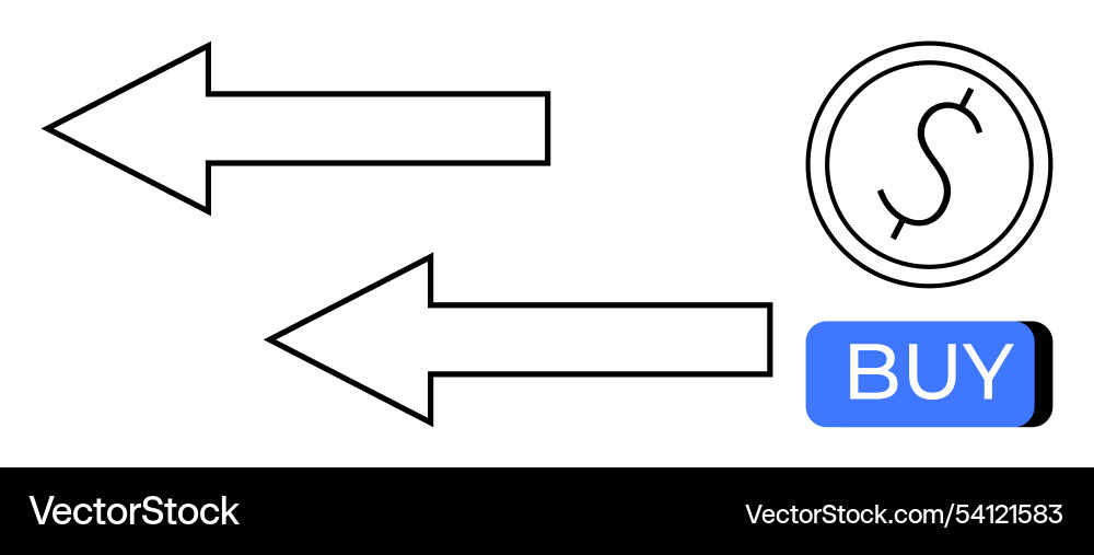 Leftward arrows with coin and buy button Leftward arrows with coin and buy button vector image