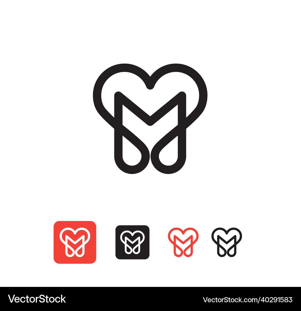 Letter m heart love logo icon Letter m heart love logo icon vector image