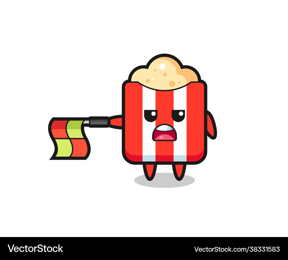 Popcorn character as line judge hold flag Popcorn character as line judge hold flag vector image