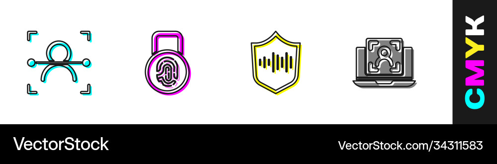 Set face recognition fingerprint with lock Set face recognition fingerprint with lock vector image
