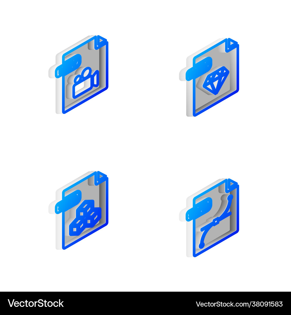 Set isometric line ruby file document mov 3ds Set isometric line ruby file document mov 3ds Vector Image