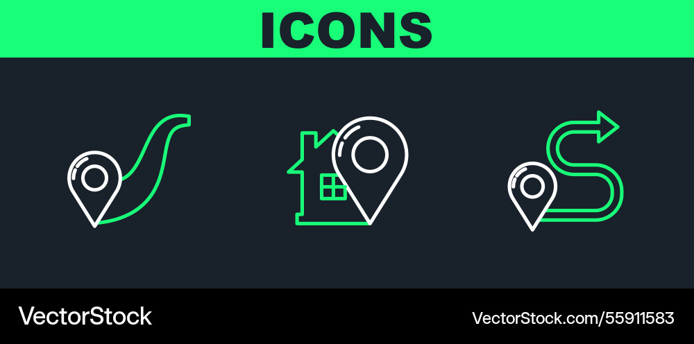Set line route location and map pointer Set line route location and map pointer vector image