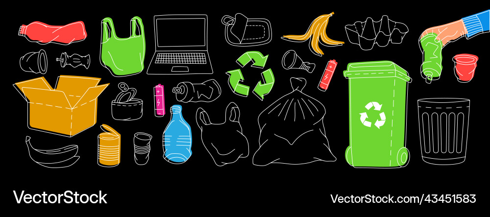 Set of different types outline garbage symbol Vector Image