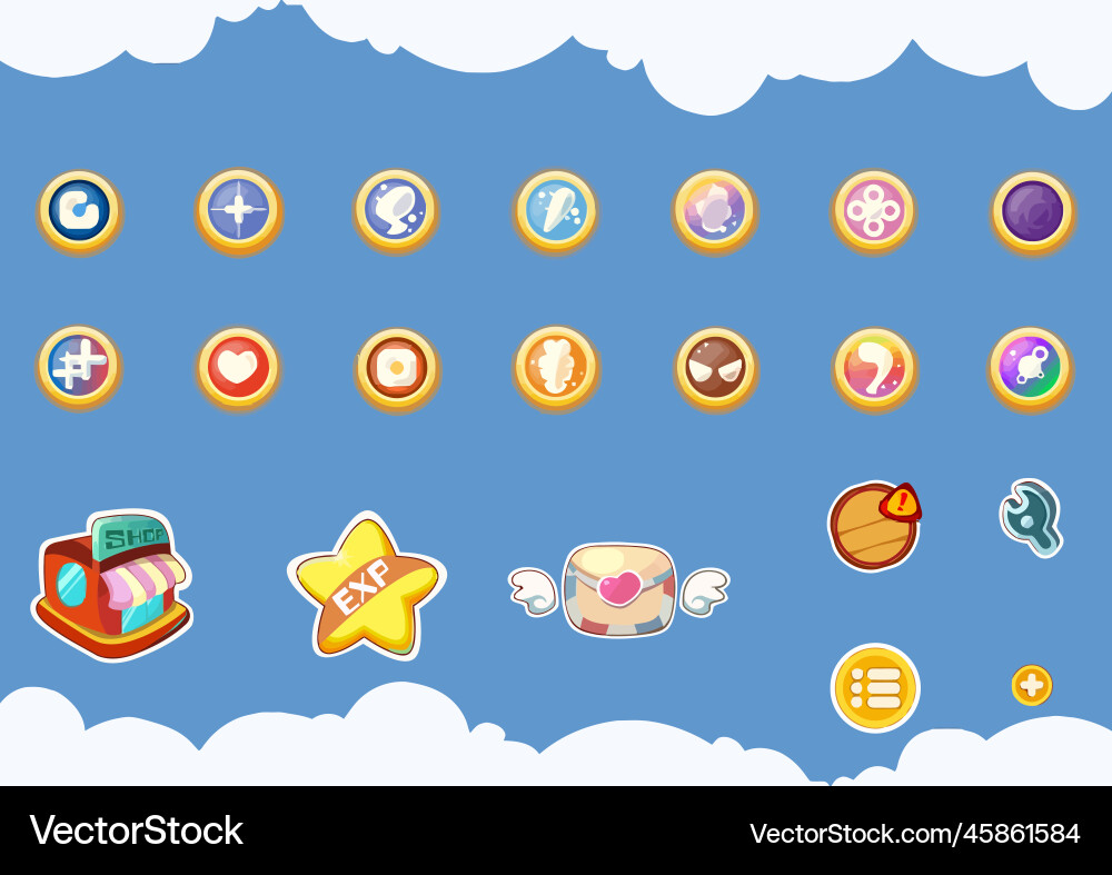 Complete set of level button game ui pop-up icon Vector Image