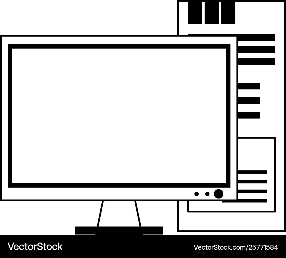 Computer monitor and cpu technology isolated vector image