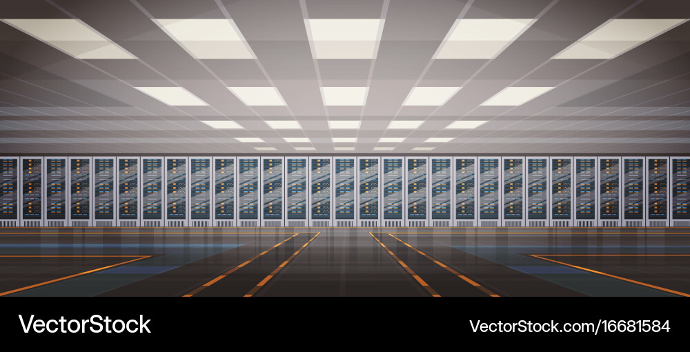 Data center room hosting server computer vector image