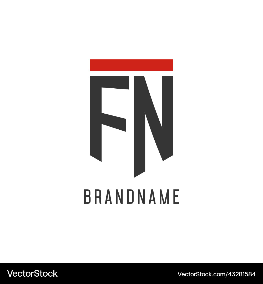 Fn initial esport logo with simple shield design vector image