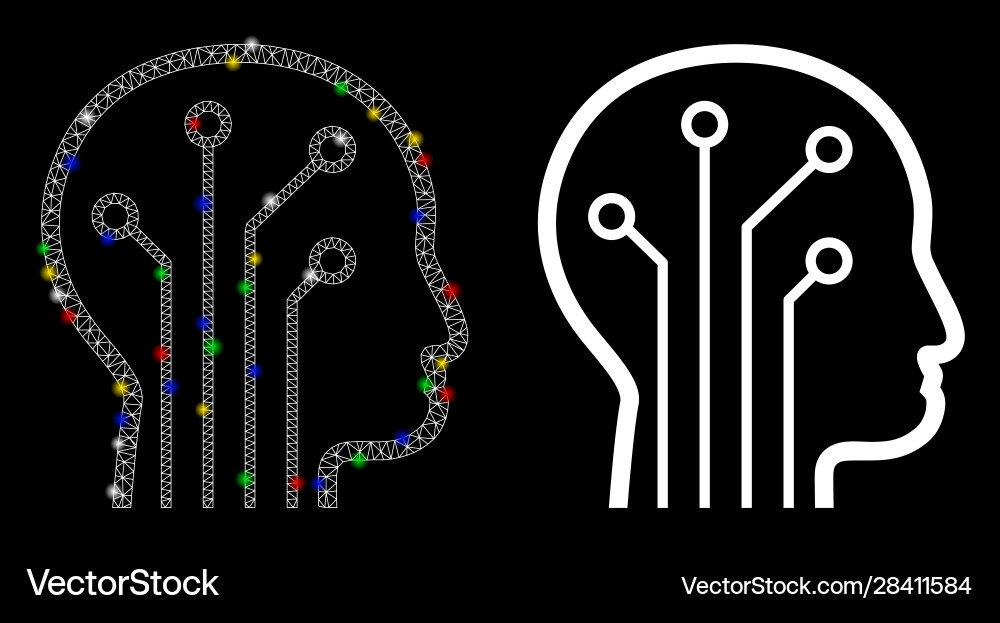 Glowing mesh network artificial intelligence icon Vector Image