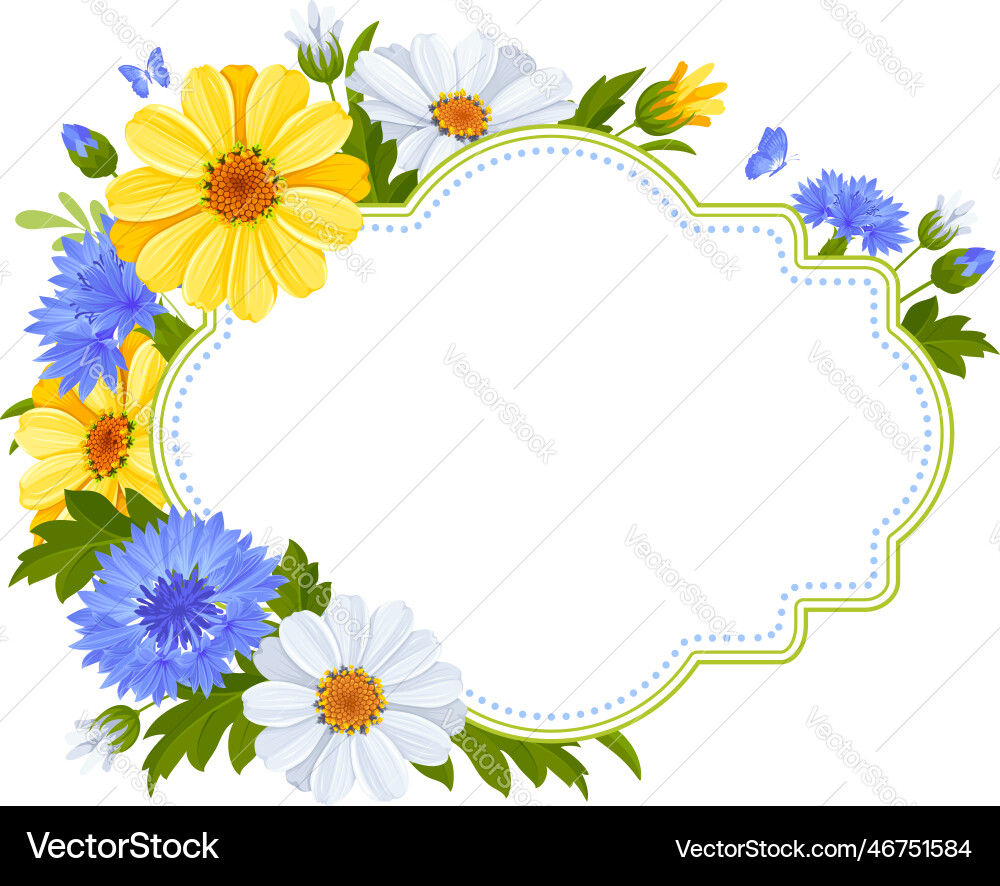 Greeting card with daisies and cornflowers Greeting card with daisies and cornflowers vector image