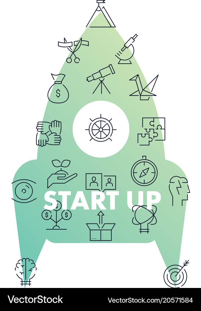 Line icons in rocket shape start up vector image