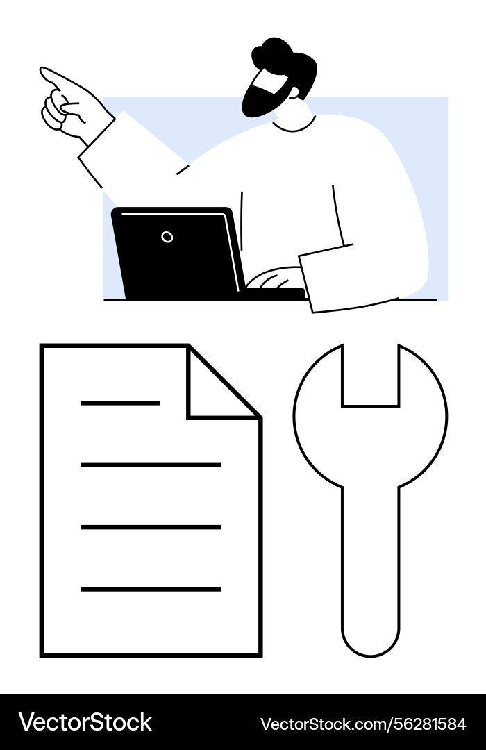Man working with laptop pointing forward document vector image