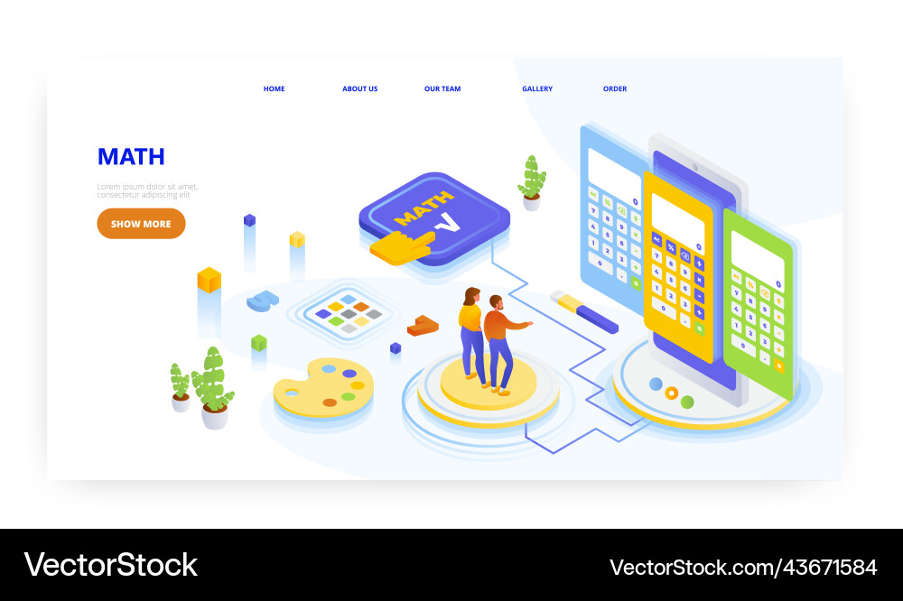Math calculator app mobile ui design landing page Math calculator app mobile ui design landing page Vector Image