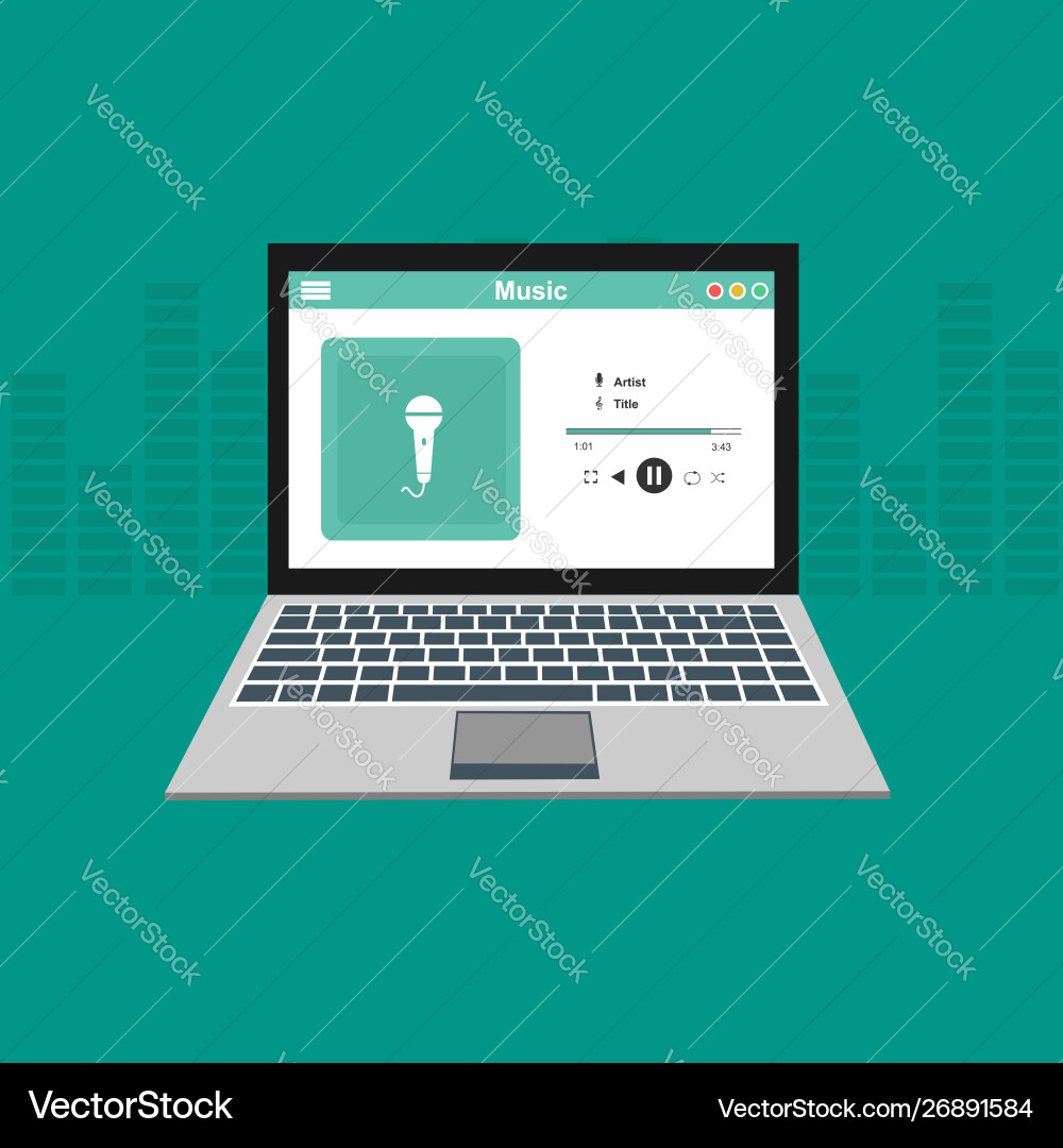Media player application app template with flat Media player application app template with flat vector image
