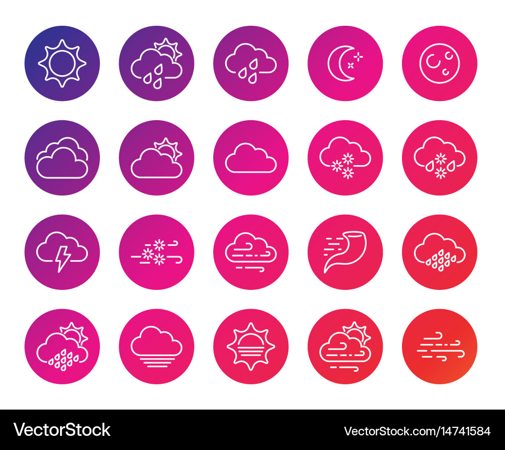 Set minimal weather related line icons contains vector image