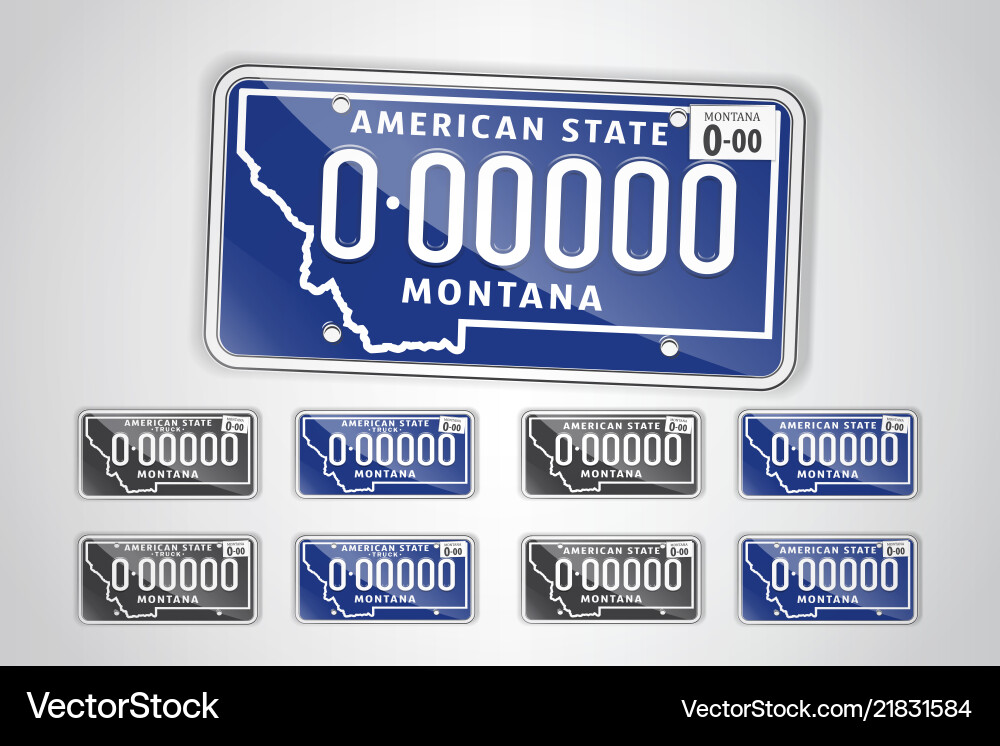 Set montana auto license plate detailed object Set montana auto license plate detailed object vector image