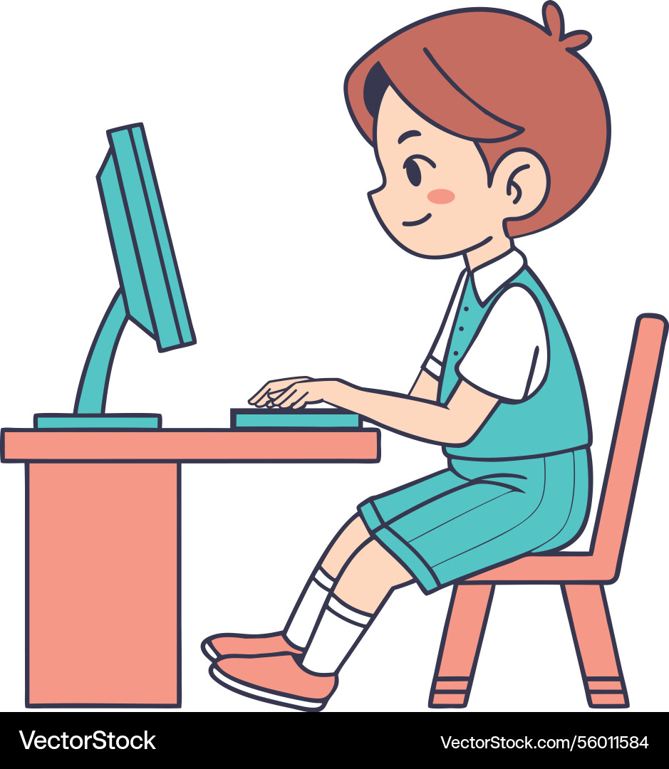 Student on computer class vector image