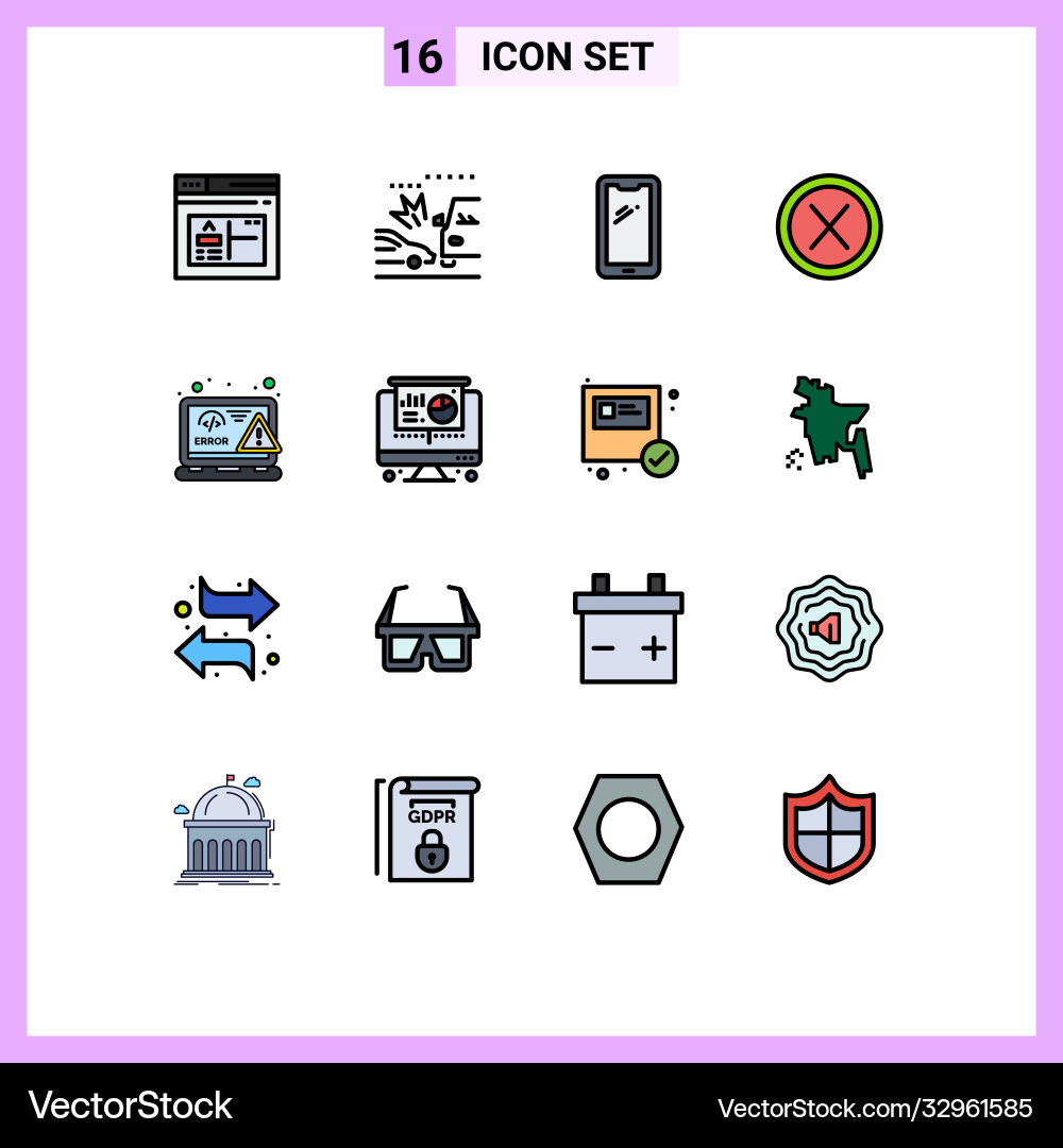 16 universal flat color filled lines set for web Vector Image