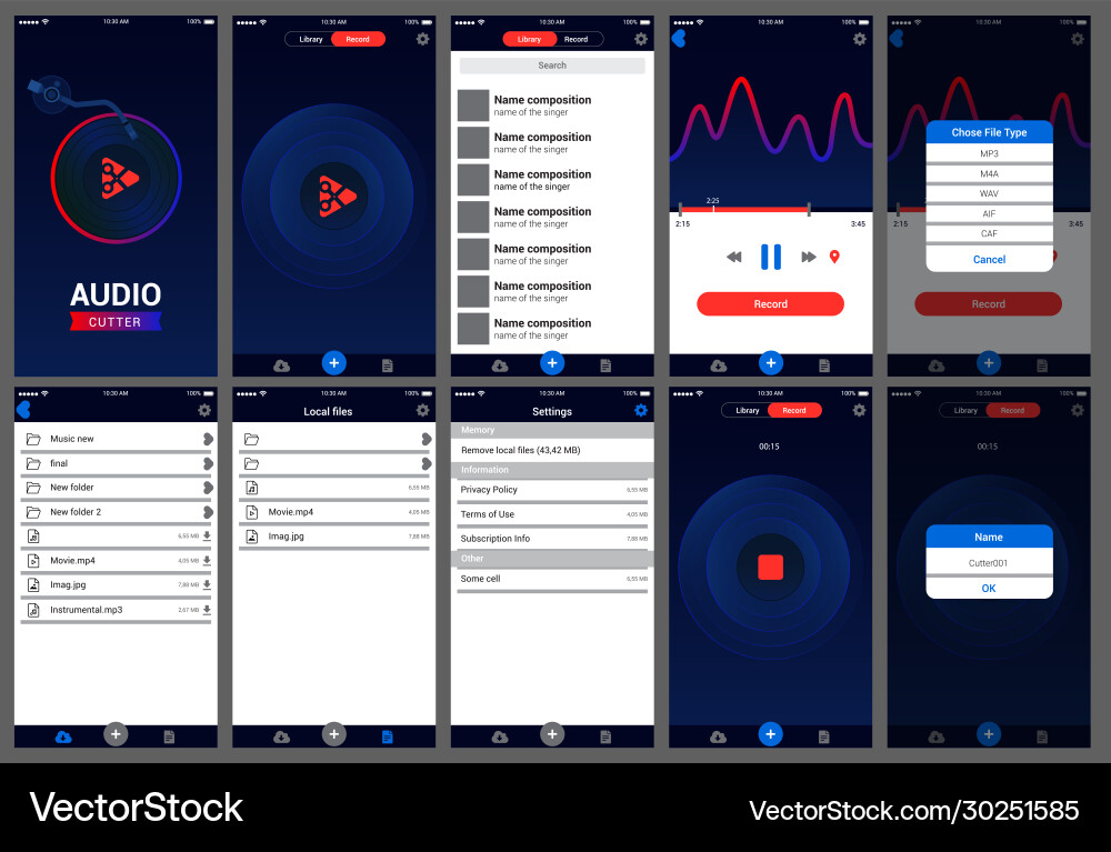 Audio Cutter ui App mobile Benutzeroberfläche Audio Cutter ui App mobile Benutzeroberfläche vektorbild