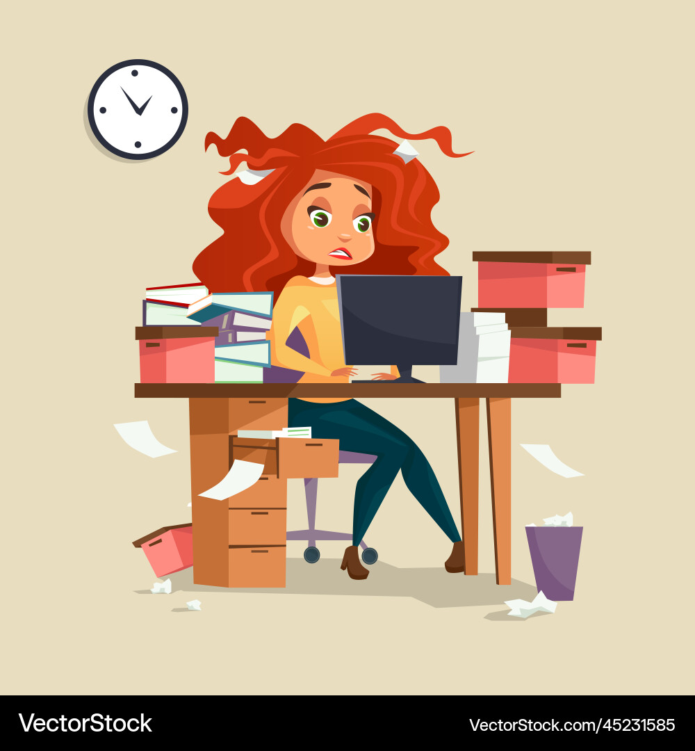 Frau im Büro Stress der Cartoon Mädchen Manager Frau im Büro Stress der Cartoon Mädchen Manager vektorbild