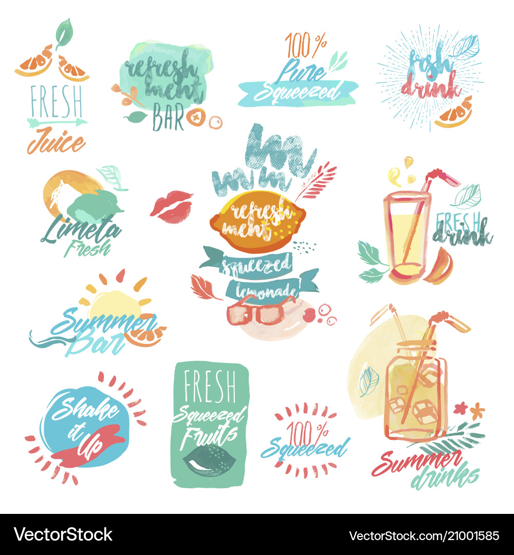 Fresh Fruit Juice & Drinks Labels Vector Image