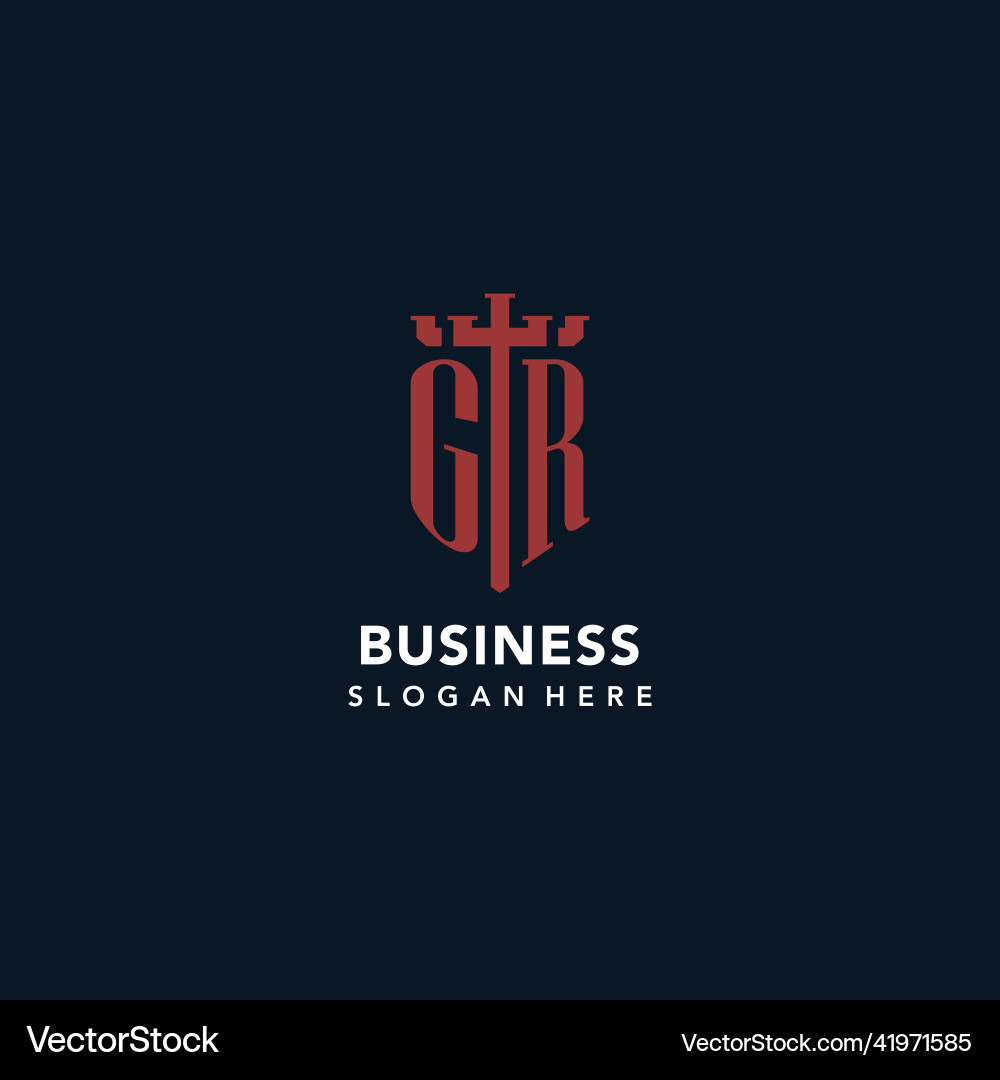 Gr initial monogram logos with sword and shield vector image