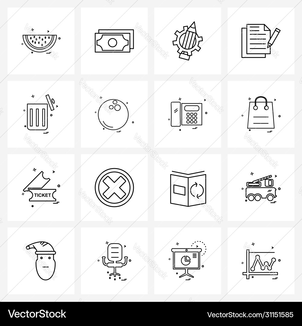 Line icon set 16 modern symbols button ui Vector Image
