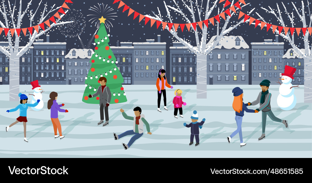 Menschen beim Eislaufen im Freien Rink merry Menschen beim Eislaufen im Freien Rink merry vektorbild
