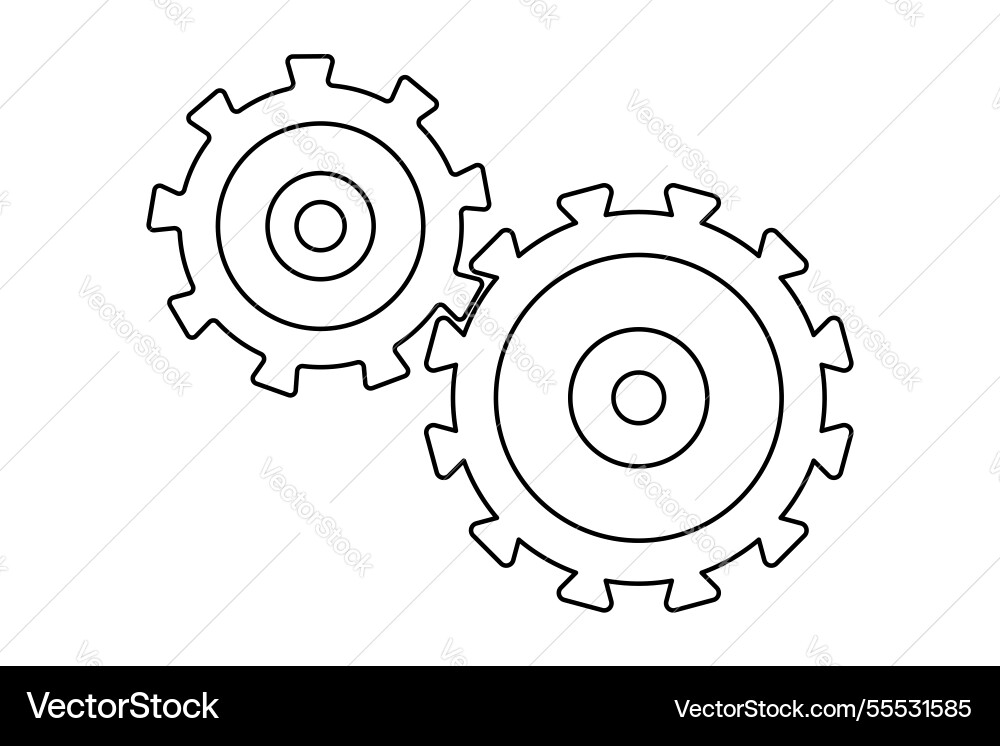 Outline icon symbol of interlocking gears Outline icon symbol of interlocking gears Vector Image