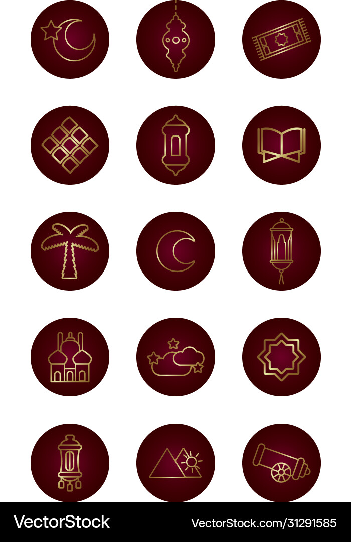 Ramadam kareem set block gradient style icons vector image